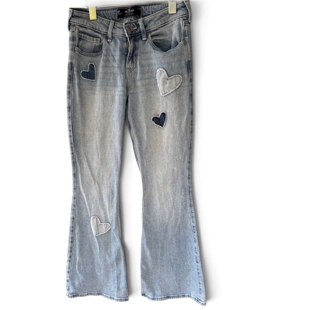 Hollister Light Blue Flare Jeans with Heart Patches